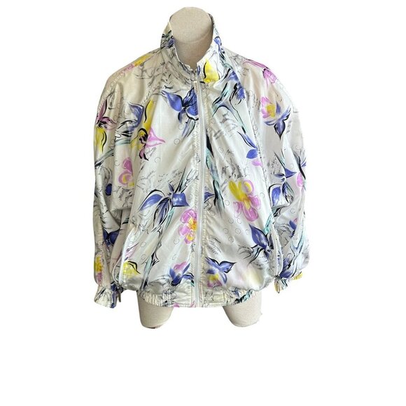 Vintage 90s Perry Sportswear Colorful Abstract Floral Bomber Jacket - Picture 2 of 12